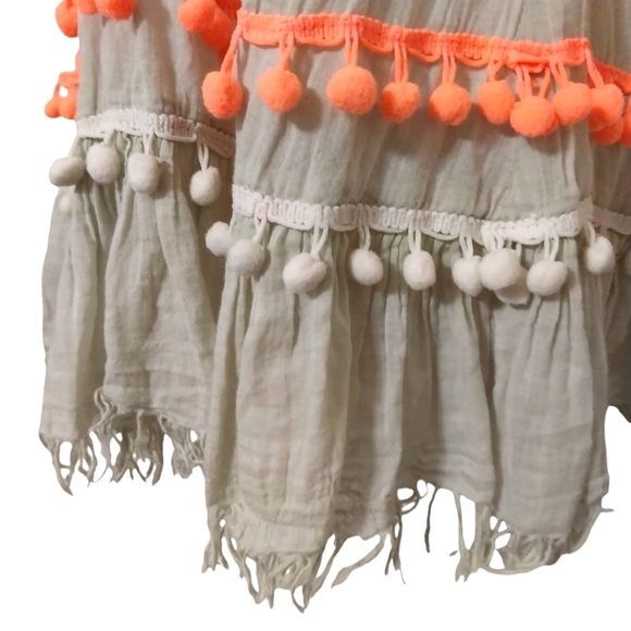 🎟️BOGO FREE🎟️ ZL Europe Hippie Boho Pom Pom Raw Hem Dress Sz L - Picture 5 of 8